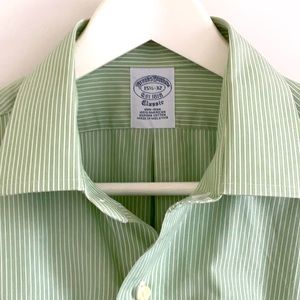 Brooks Brothers Classic Dress Shirts Green Stripe 15 1/2 - 32